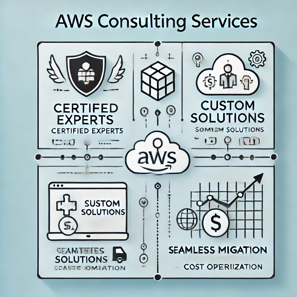 DALL·E 2025-01-22 14.48.32 - A professional and clean visual representation of AWS Consulting Services. The design includes four key benefits displayed in a grid layout with icons